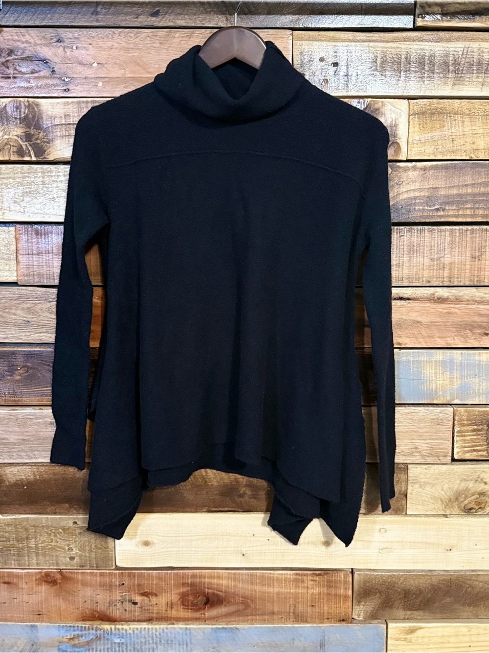 Free People "Drape Drape" Black Turtleneck Split Hem Sweater XS